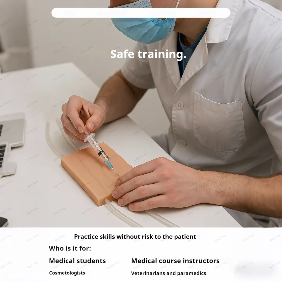 AiQUE Venipuncture Injection Practice Pad Simulation Human Skin Tear Resistant Portable For Students Nurses Suture Training Mode