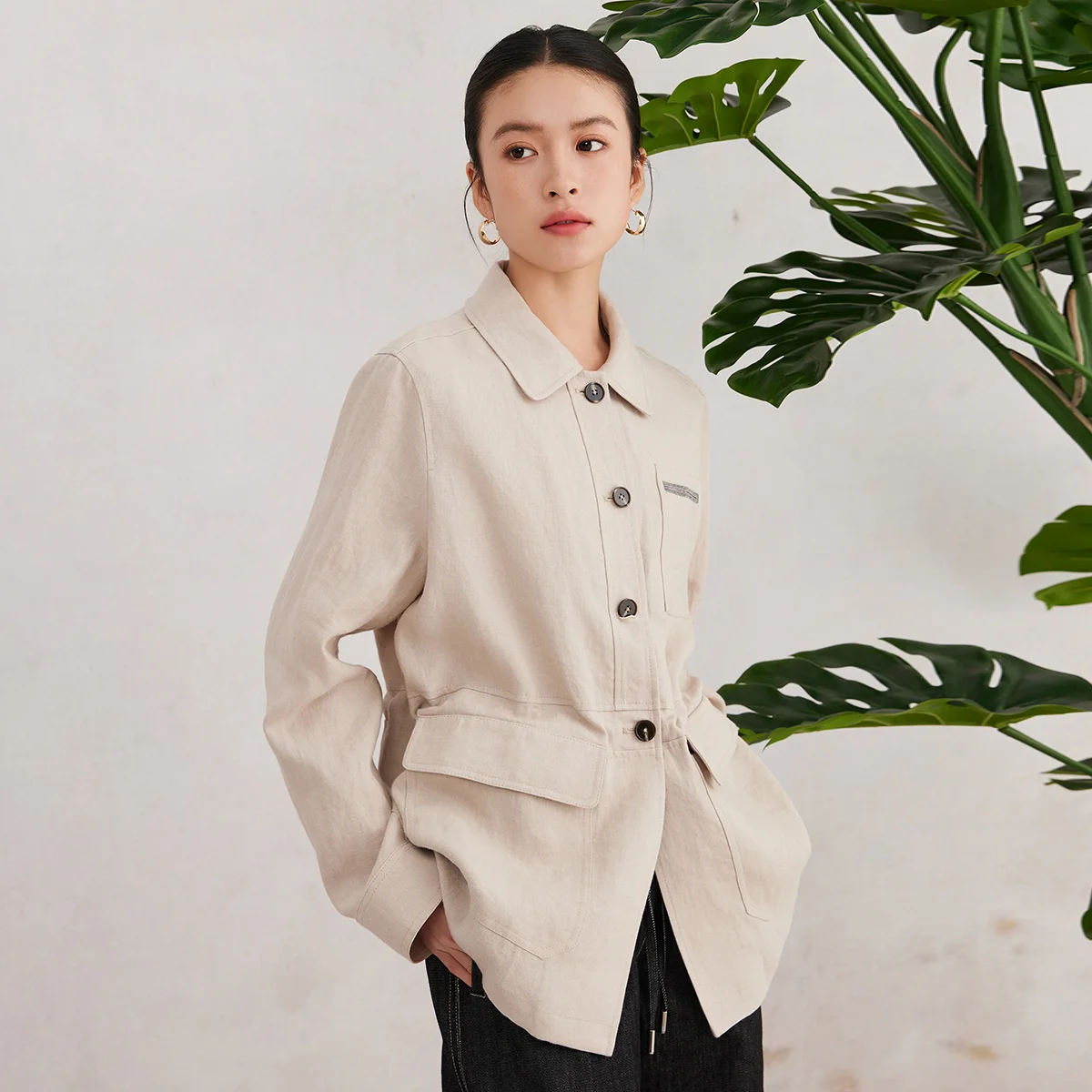 

K3055W Ladies spring Clothes Luxury Women's Clothing Shirts high Quality long 100% Linen Blouse