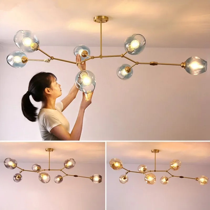 Nordic Molecular Chandelier Design Magic Bean Ceiling Lighting Home Decor Living Room Dining Room Colored Glass Pendant Lights