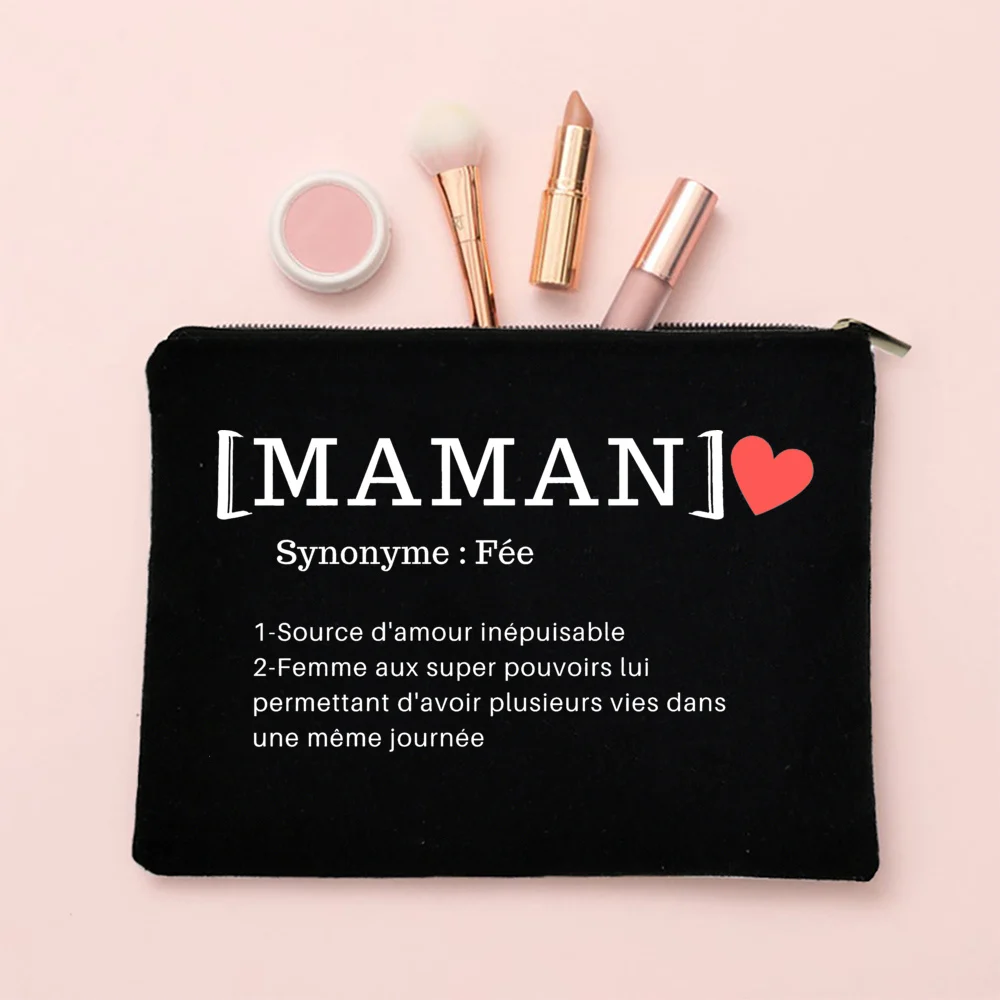 Maman Tata Soeur Amie Definition Print Makeup Bag Women Travel Neceser Toiletry Pouch Zipper Cosmetic Bag Gift for Family Friend