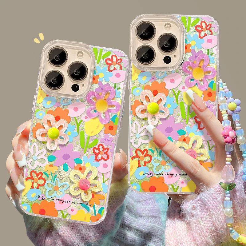 

3D Colorful Flower Chain Case For Iphone 17 16 Pro Max 17 Air 16e 15 14 13 12 11 Pro Max15 14 Plus X XS Max XR Phone Casing PC