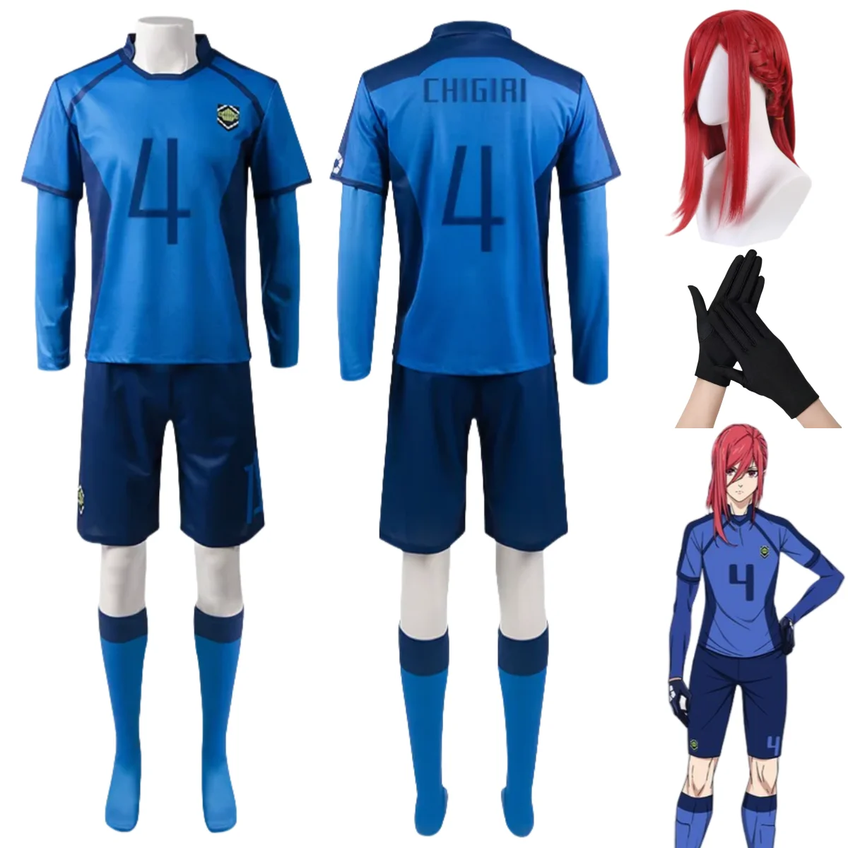 

Anime Blue Lock Chigiri Cosplay Costumes Japan U20 Football Jersey Chigiri Hyoma Soccer Uniform Set Tops Shorts Wigs Gloves
