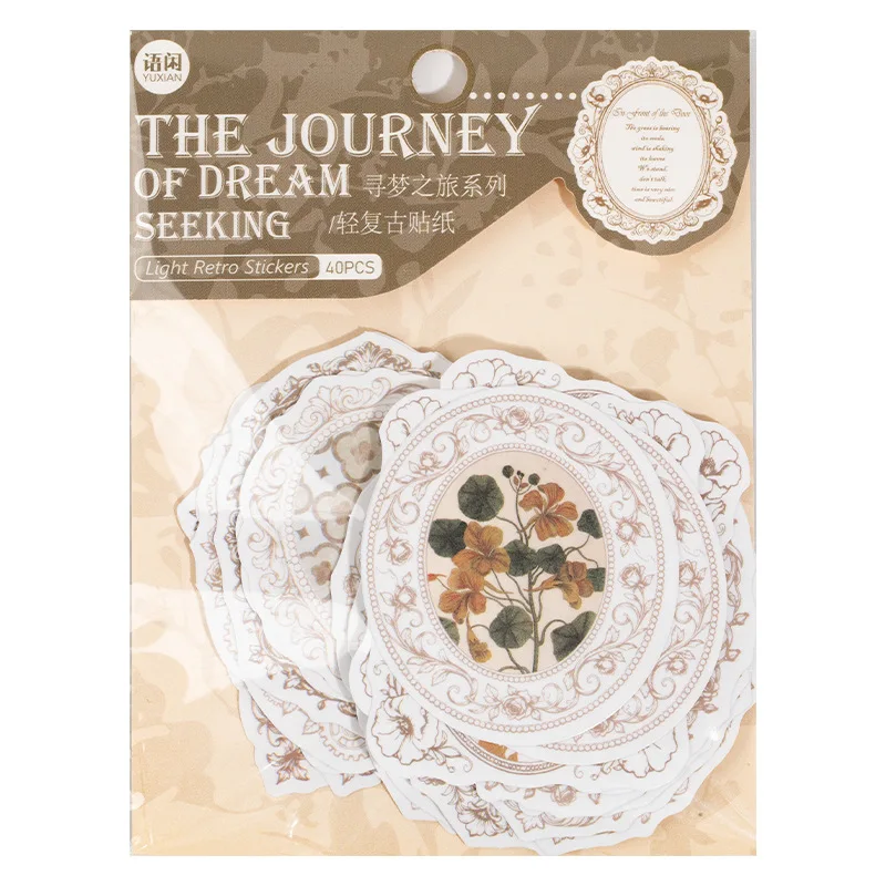 40pcs/1lot Kawaii Scrapbook Stickers Journey to Find a Dream Junk Journal Gold Planner Stationery Decorative