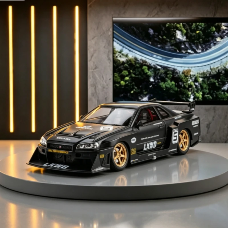 1:24 Modified GTR Diecast Alloy Car Replica Distinct Refitted Body Pull Back Sound Light Theme Shooting Prop Premium Gift