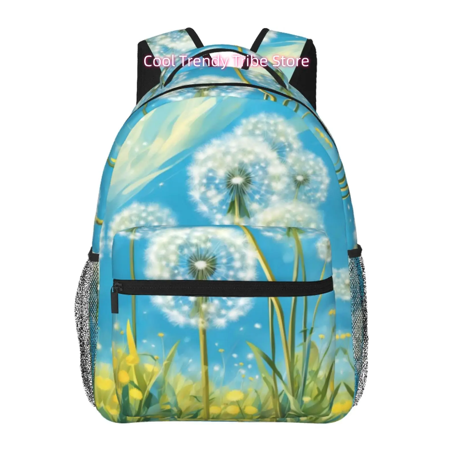 Dandelion Print Backpack, Nature-Inspired Oxford Daypack, High Quality Casual Daypack, Adjustable Straps, for Casual Outings& Tr