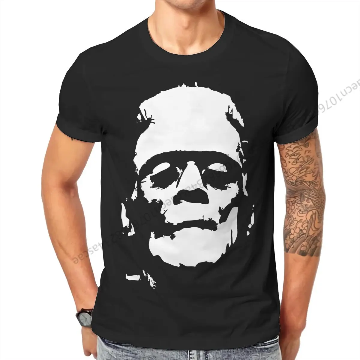 Frankenstein Black and White Tshirt Homme Men's Tees Cotton T Shirt For Men