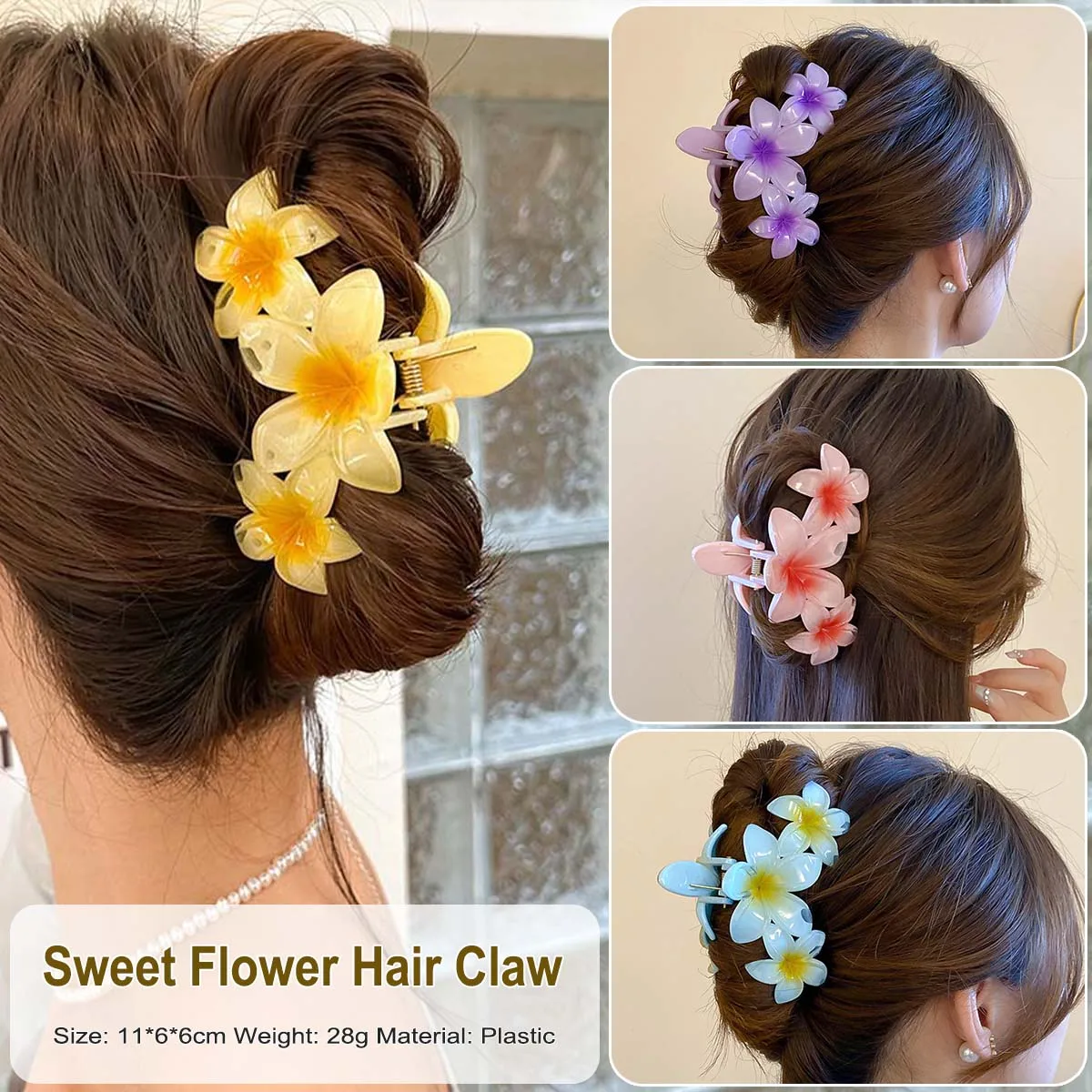 

11CM Candy Color 3 Flower Sweet Large Gradient Shark Clip Hairpin Headwear Headdress Hair Accessories For Women Girls Hair Clip