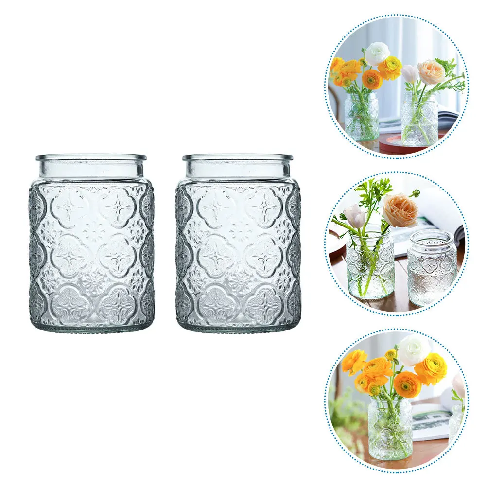 

2Pcs Clear Glass Hydroponic Flower Vases Transparent Desktop Adornment Home Decor Stable Flat Bottom Glass Vase