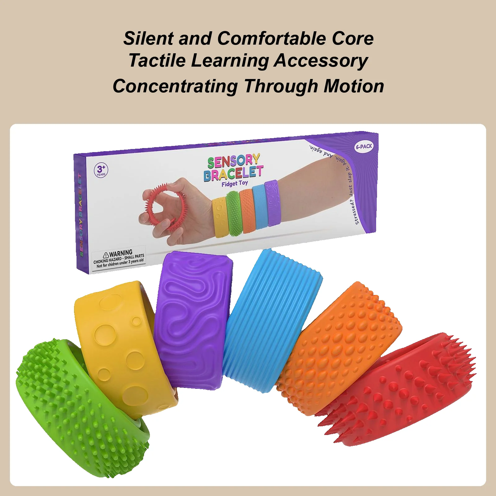 

Сенсорный браслет-непоседа, браслеты-пощелки, сенсорные игрушки для детей, 6 шт., носимые силиконовые браслеты для студентов, эластичные для дома