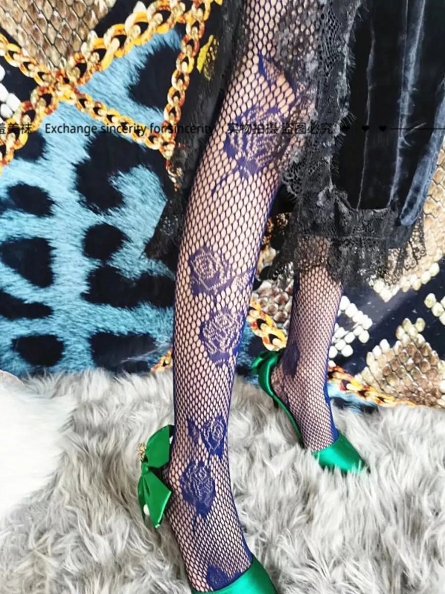 New Arrival Korean Y2K‑Color Trendy Hollow‑Out Fishnet Pantyhose, Vintage Peony Special Textured Pattern Women Fashion Tights