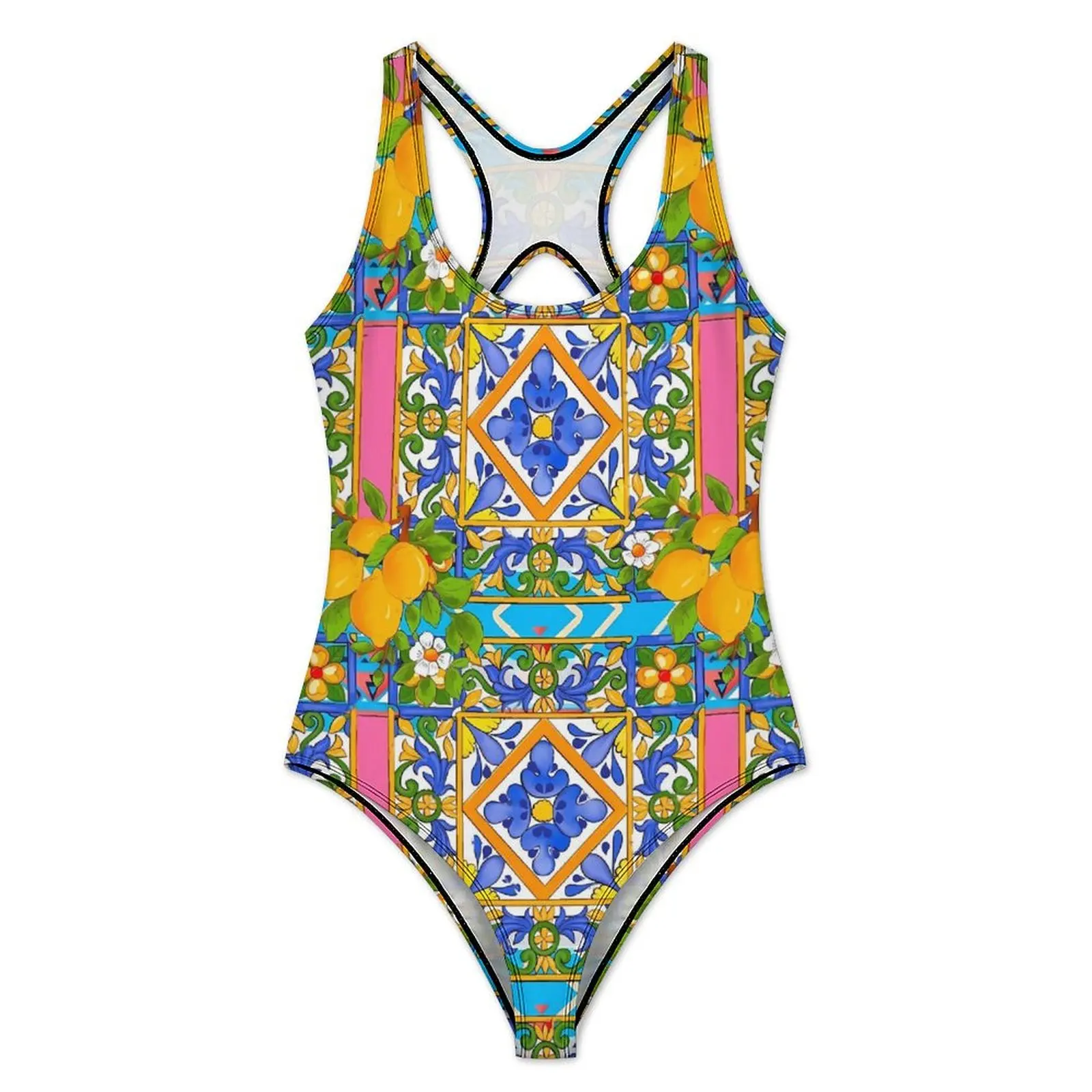 Fruit Print Swimsuit Mediterranean Style One Piece Swimwear Push Up Fashion Bathing Suit Sexy Holiday Surf Graphic Beach Wear