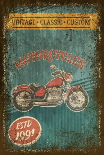 Motorcycle Bike Advert Aged Look Vintage Retro Style Metal Sign, Shed Garage sign