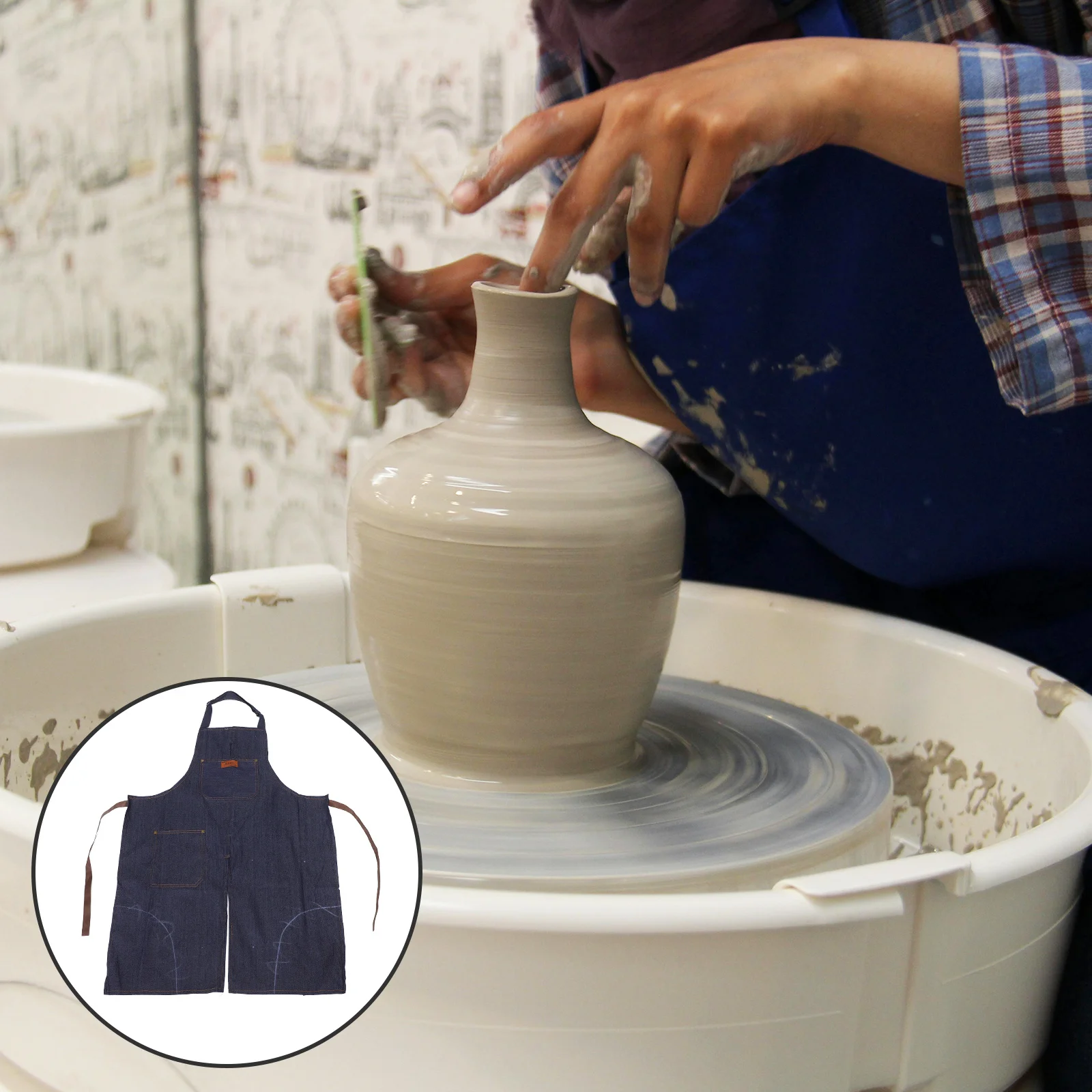 

Denim Apron Adjustable Split Leg Work Apron With Pockets For Pottery Ceramic Painting Gardening Kitchen Use