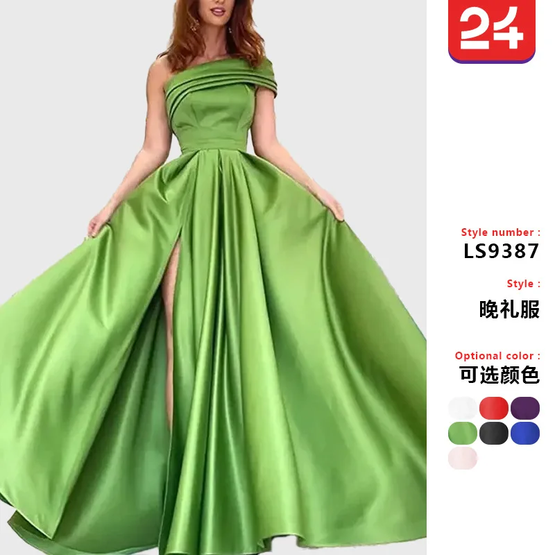 فستان ستان بكتف واحد من أمازون فستان سهرة لحفلات أعياد الميلاد توتو أخضر سبليت فستان مثير جديد #1