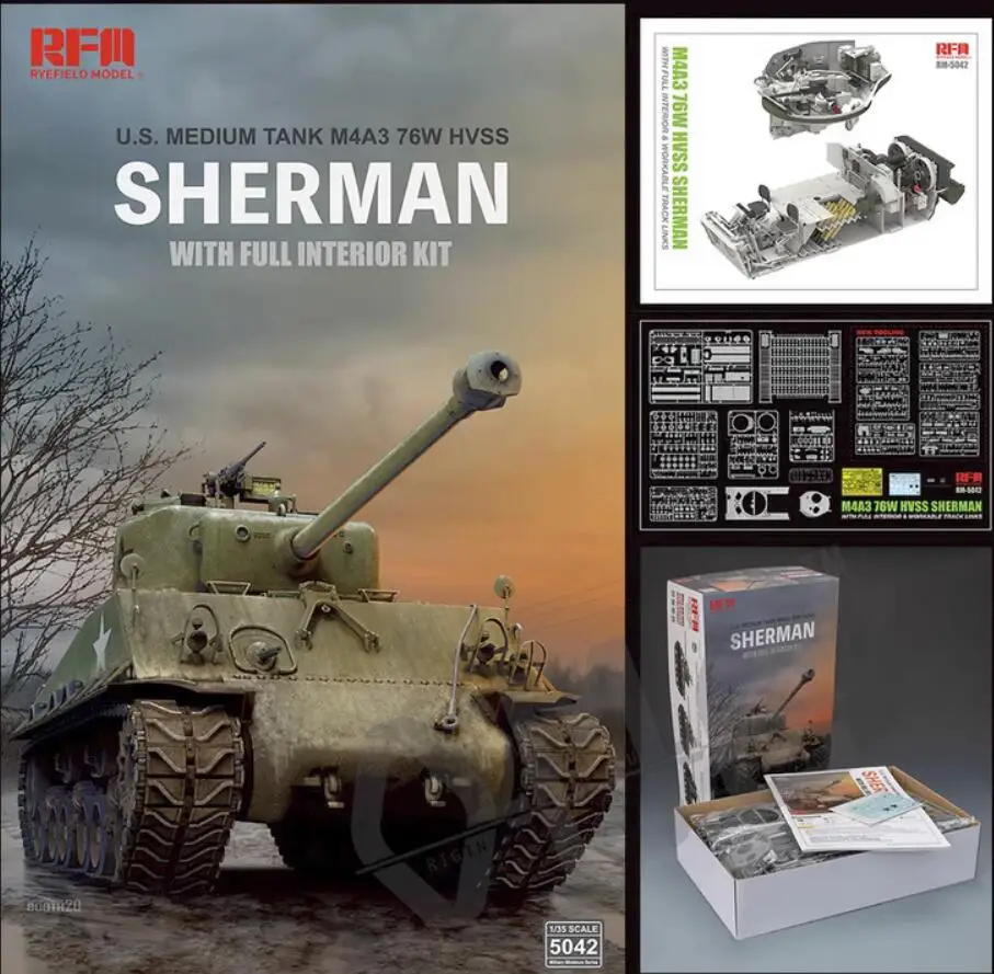 

Rye Field Model RFM RM-5042 1/35 U.S. Tank M4A3 76w HVSS Sherman w/Full Interior - Scale model Kit