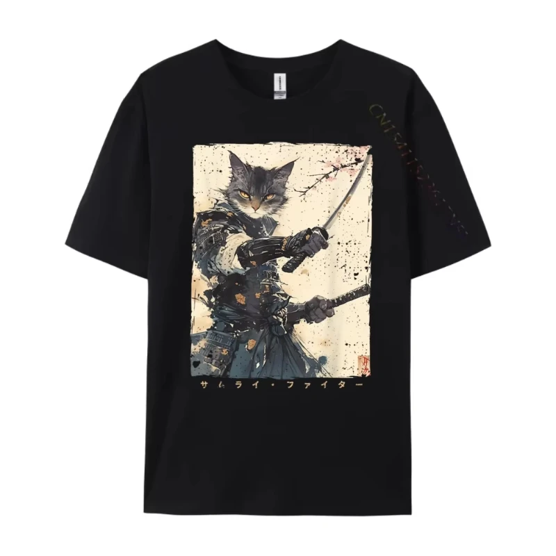 

Bushi Cat Fighter Ukiyo Ink Artwork Cat Bushi 100% хлопковая дышащая футболка Camisetas De Hombre с графическим принтом