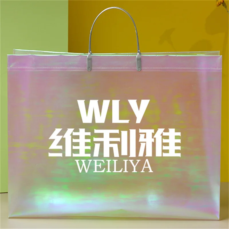 StoBag 10pcs Transparent Shopping Tote Bag Woman\'s Plastic Shoulder Fashion Gift Wedding Pouches Portable Custom Logo(Extra Fee)