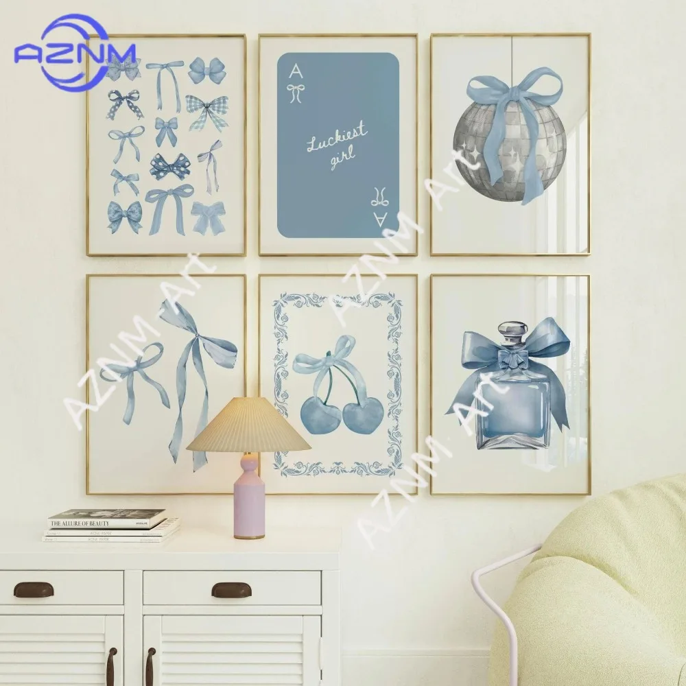 1/6 Stück, blaue Schleife, Parfüm, Kirsche, Wohnzimmer, Leinwanddekoration, Bildkern, rahmenloses Poster