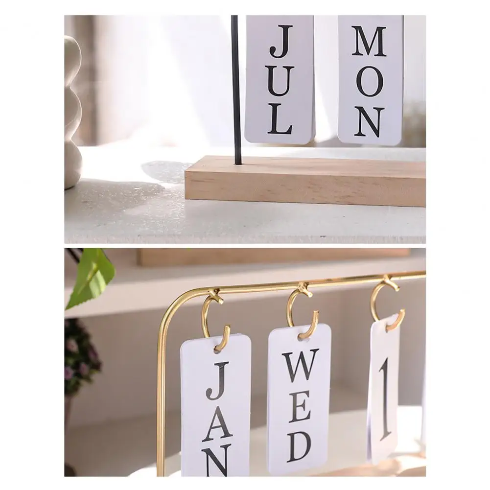Wooden Desk Calendar Small Desk Calendar Metal Flip Calendar with Wooden Base Perpetual Desk Turn Page Display for Office