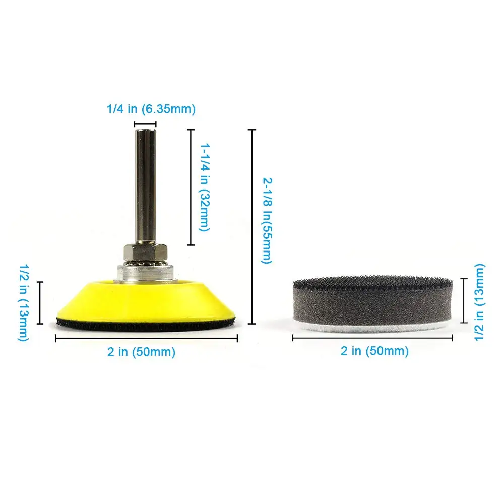 2 Inch Hook and Loop Sanding Pads with Soft Foam Interface Buffering Pad, 1/4 Inch Shank for Air Die Grinder Sander Rotary Tool