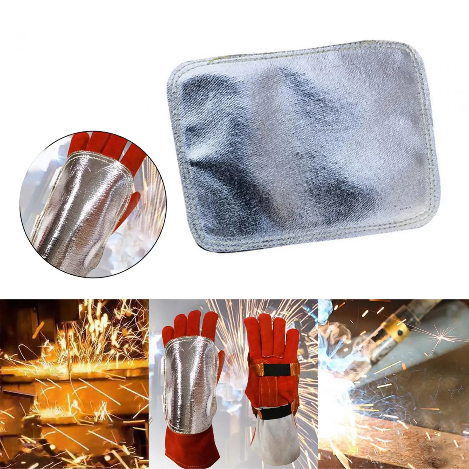 Aluminized Back Welding Hand Pad Welding Glove Heat Welding Gloves Pad for Welder Furnace Welding Cutting Metal Smelting Camping