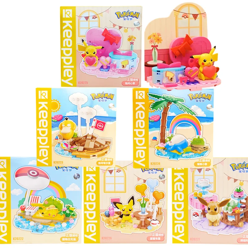 

Original Keeppley Pokemon DIY Building blocks Pikachu Snorlax Eevee Psyduck Building Pichu Desktop Action Model Anime Kids Toys