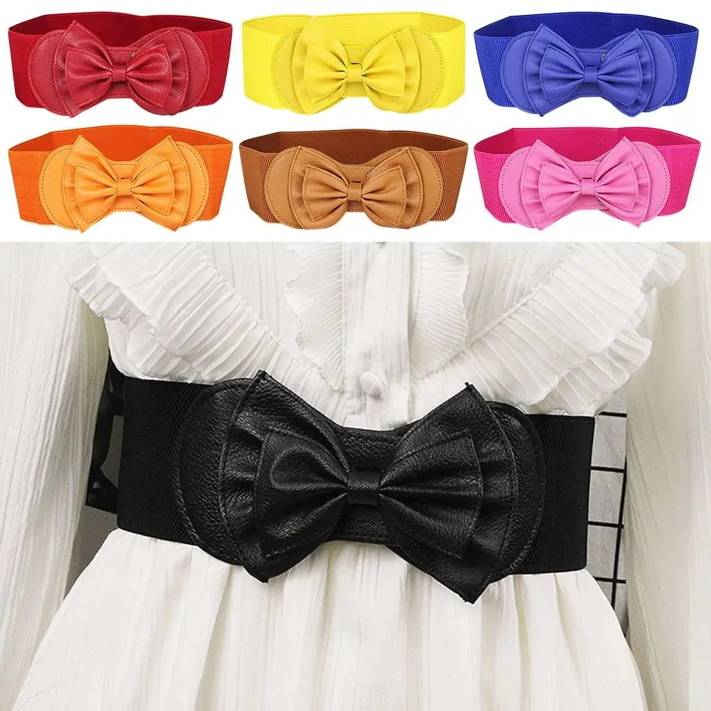 Women Fashion Elegant Elastic Belt Bow Decoration Waist Strap For Dress Coat Suit Decorative Waistband