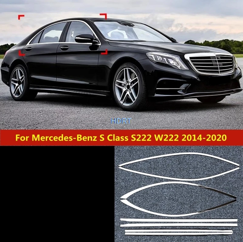 Car Styling Window Side Molding Cover Door Glass Trim Accessories Exterior Sticker For Mercedes-Benz S Class S222 W222 2014-2020