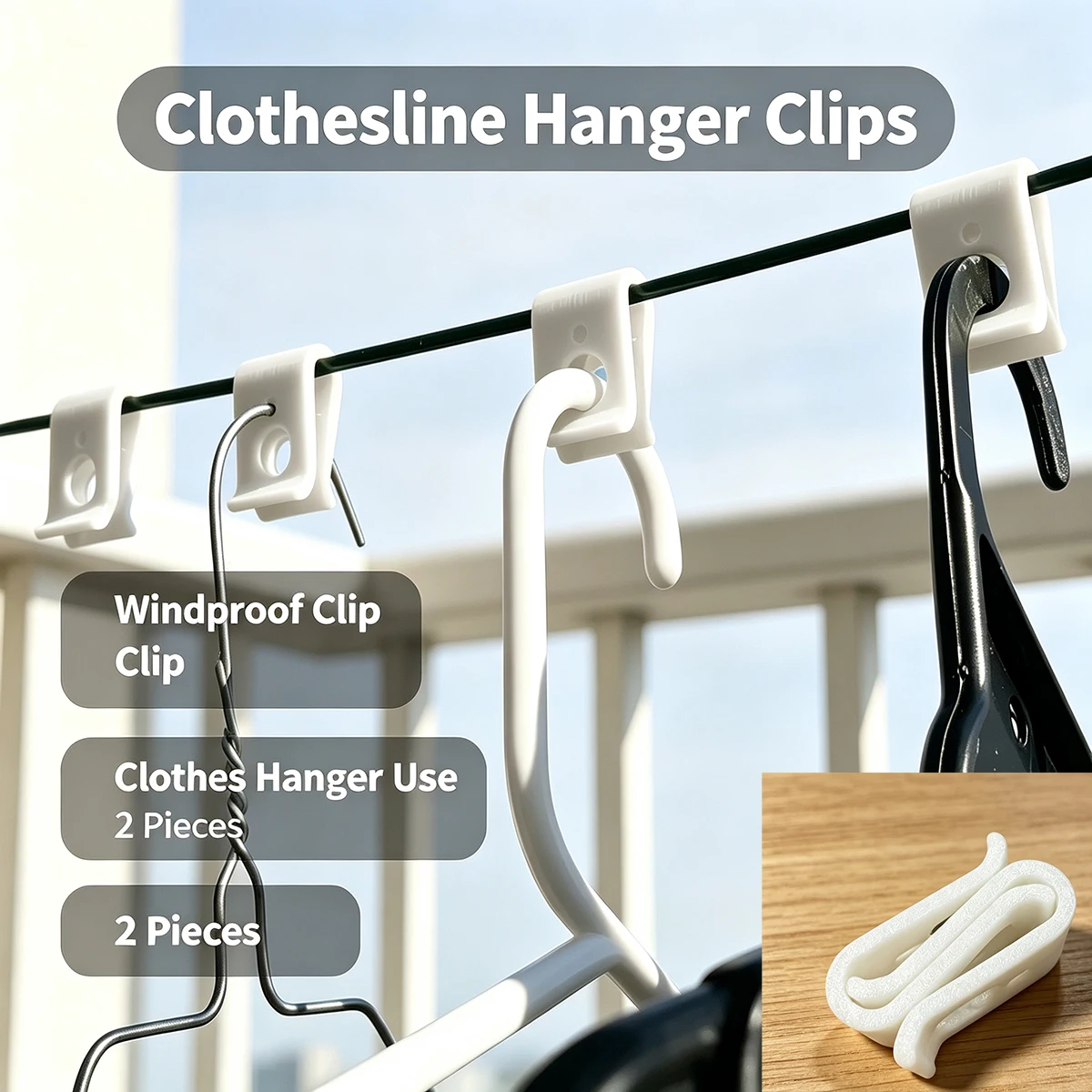 Windproof Clips for Clothesline, Anti-Drop Fixing Clips for Hangers, Anti-Slip and Anti-Drift Accessories for Balcony Clothesline Hangers