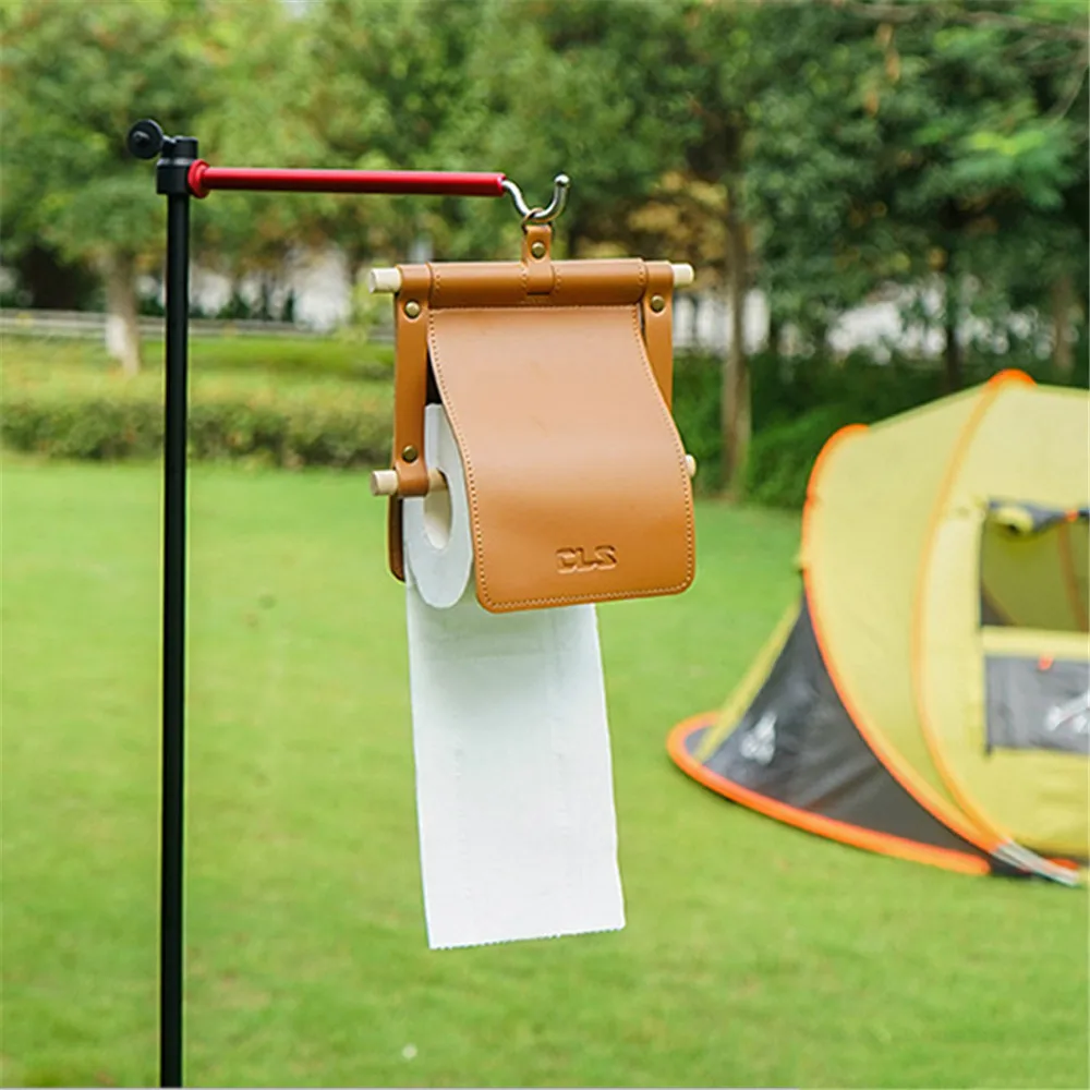 1pc Portable PU Leather Tissue Hanger Waterproof Hanging Holder Detachable Toilet Paper Roll Case Bathroom Outdoor Camping BBQ