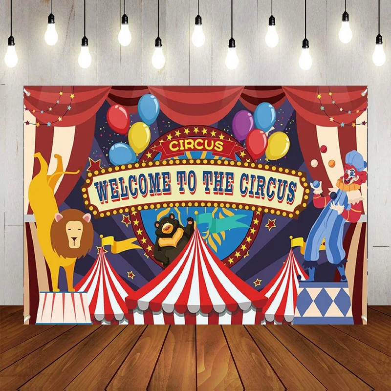 

Circus Theme Photography Backdrop Welcome The Carnival Party Decor Supplie Birthday Banner Animals Background Banner Baby Show