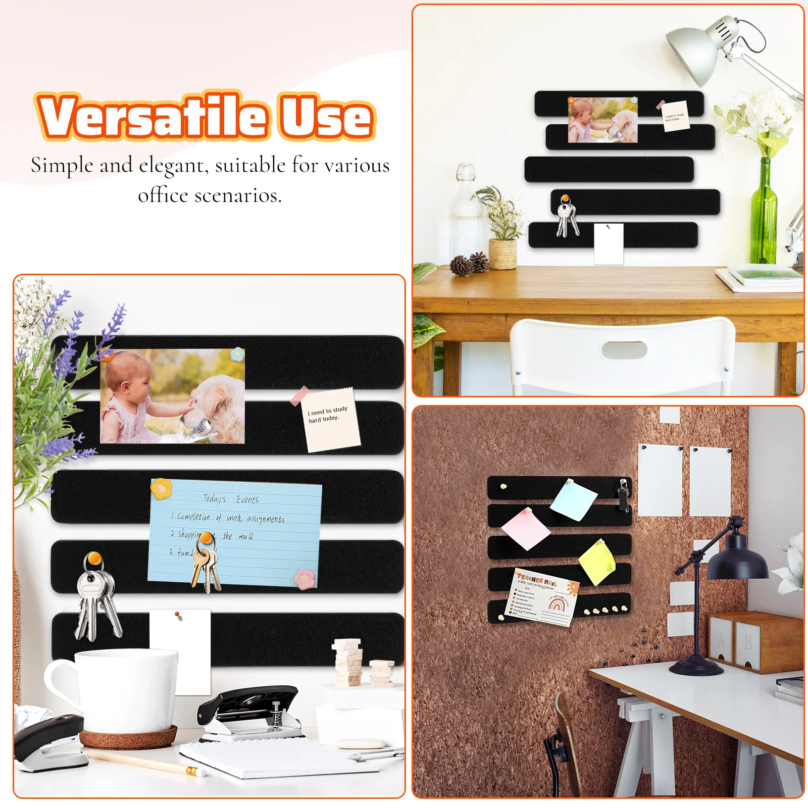 5pcs Felt Bulletin Strips Memo Board Wall Photo Display Schedule ganizer Holder Office Desk Note Reminder