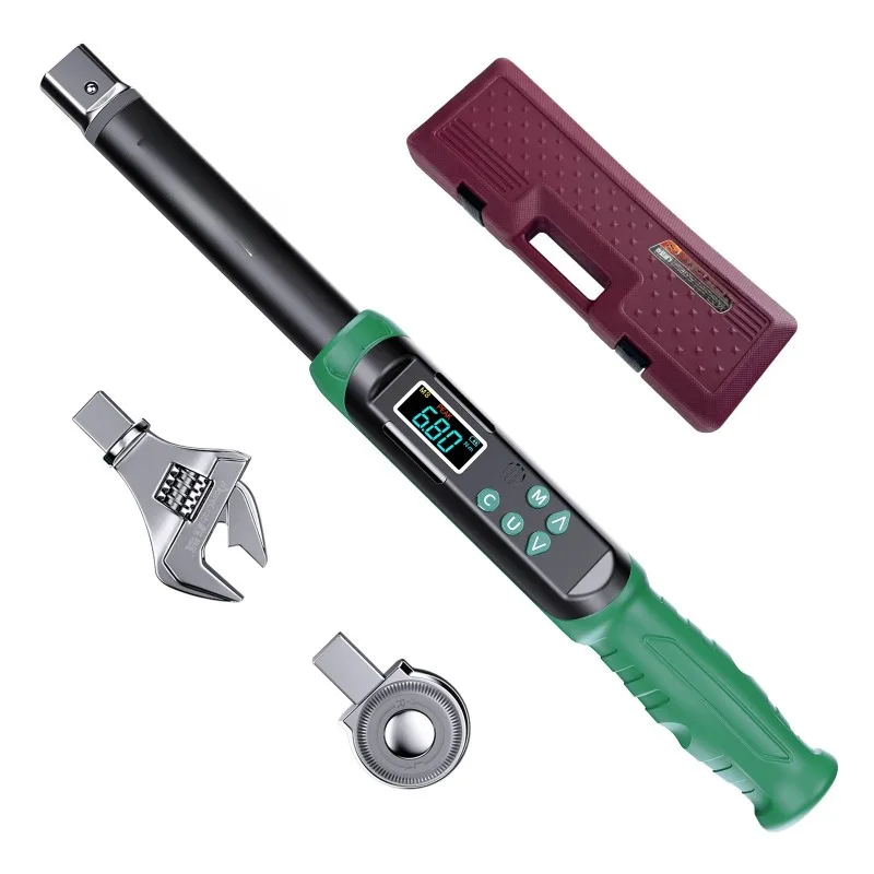 Digital Torque Wrench with Interchangeable Heads Precision Adjustable 5-99.6ft.lb(6.8-135Nm) Ratchet & Open-End Heads Profession