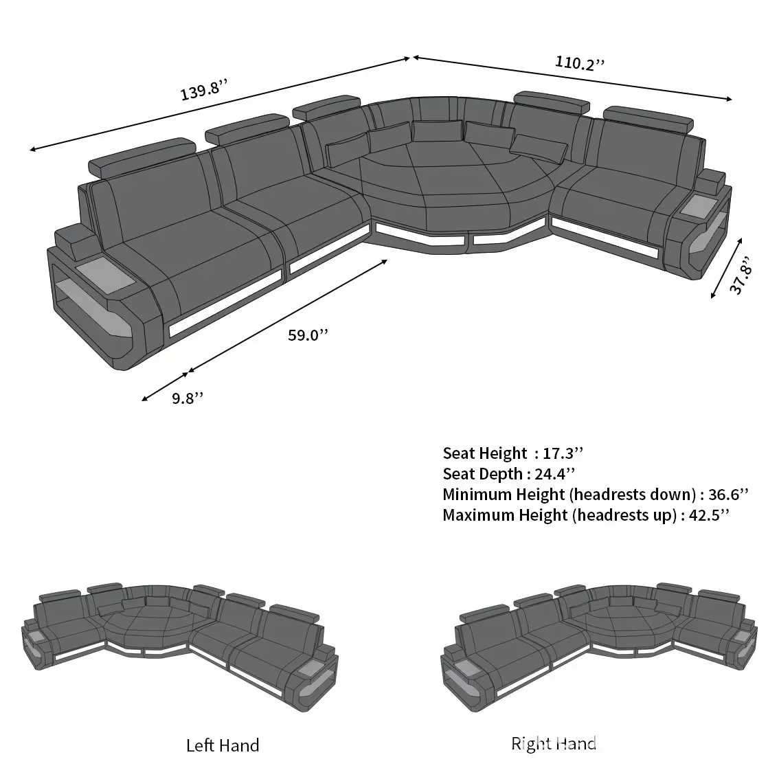 Canapé d'angle LED en cuir en forme de L, meubles de salon modernes, contrôle d'application