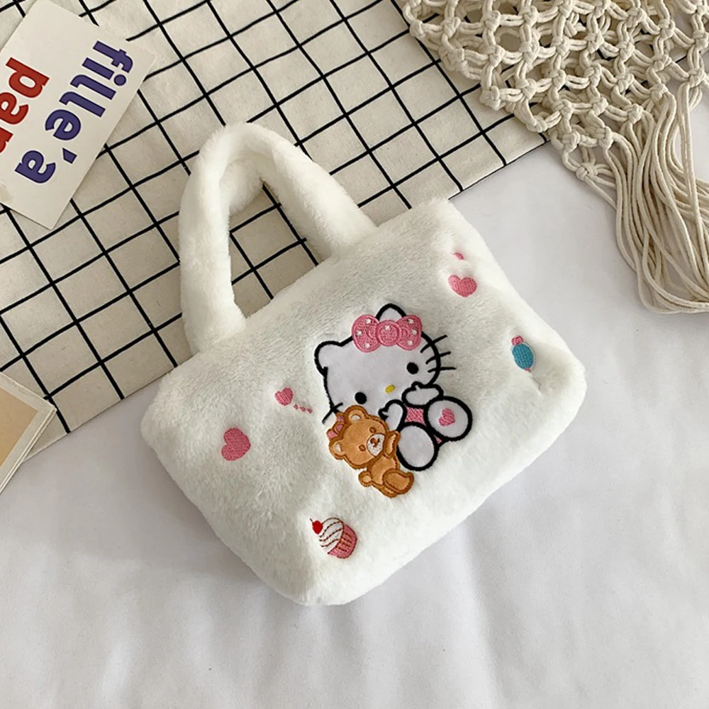 Kawaii Hello Kitty Sanrio Plush Bag Anime Kuromi Plushie Backpack for Girls Mymelody Cinnamoroll Handbags Cartoon Messenger Bags