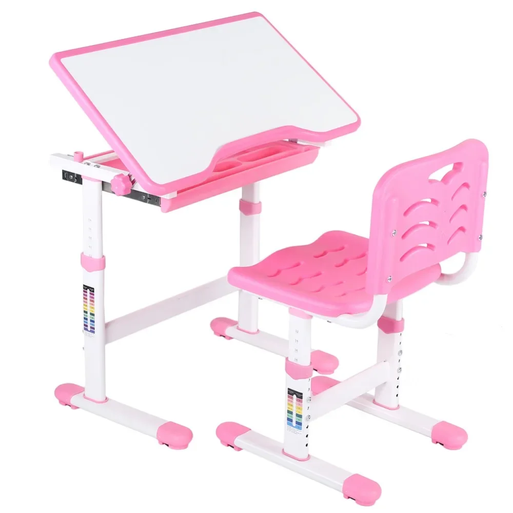 Ajustável Pull Out Drawer Table Set para Crianças, Study Homework Desk Chair, Crianças Atividade Art Table Set, Pink Table Set