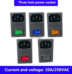 10A 250VAC 3 Pin iec320 C14 inlet connector plug power socket with red lamp rocker switch 10A fuse holder socket Power Switch