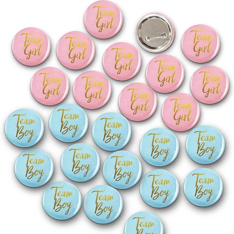 

12Pcs Gender Reveal Button Pins Team Boy Girl Tinplate Badges for Gender Reveal Party Supplies Baby Shower Pink Blue Decorations