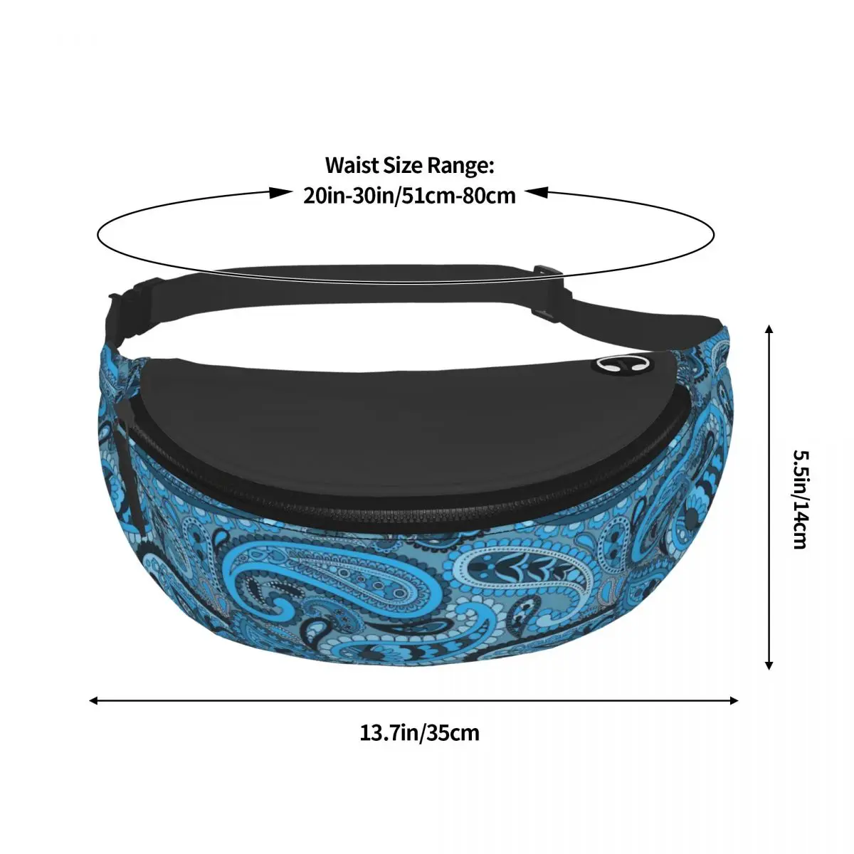 Casual Blue Paisley Padrão Fanny Pack para Ciclismo Camping Homens Mulheres Boho Étnico Floral Crossbody Cintura Saco Telefone Money Pouch