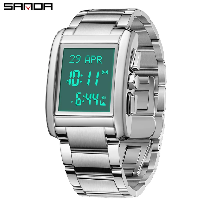 SANDA New Top-grade Men\'s Watch Waterproof Sports LED Digital Stainless Steel Watchband Electronic Watch Hot Relogios Masculino