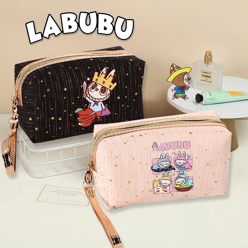 Labubu Star Cosmetic Bag for Women Portable Travel Cute Makeup Bags Solid Color Zipper Toiletry Washing Pouch Storage Handbags