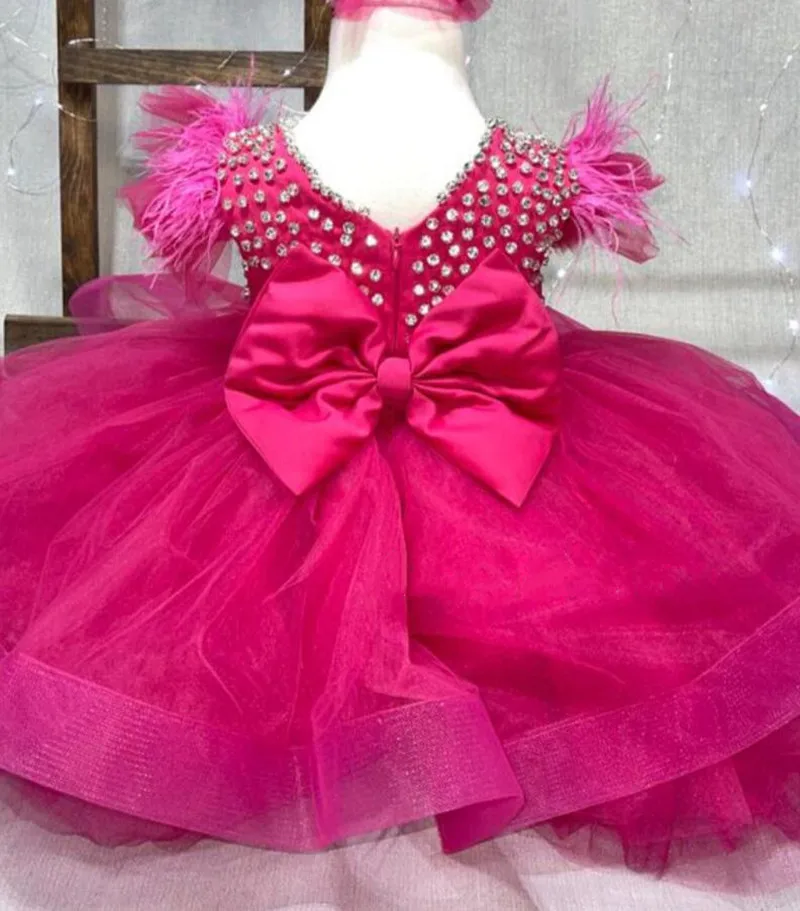 

Rhinestone Embedded Hot Pink Beauty Pageant Birthday Holiday Dress Baby Girl Wedding Dress Infant Christening Dress Photoshoot