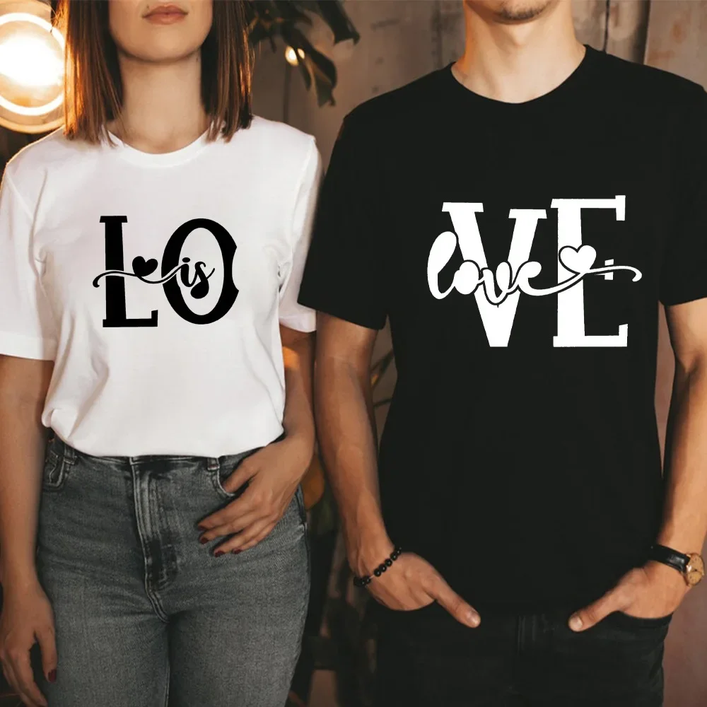 

Splicing LOVE Heart Print Couple T Shirt Short Sleeve O Neck Loose King Queen Tshirt Fashion Lovers Tee Shirt Tops Clothes