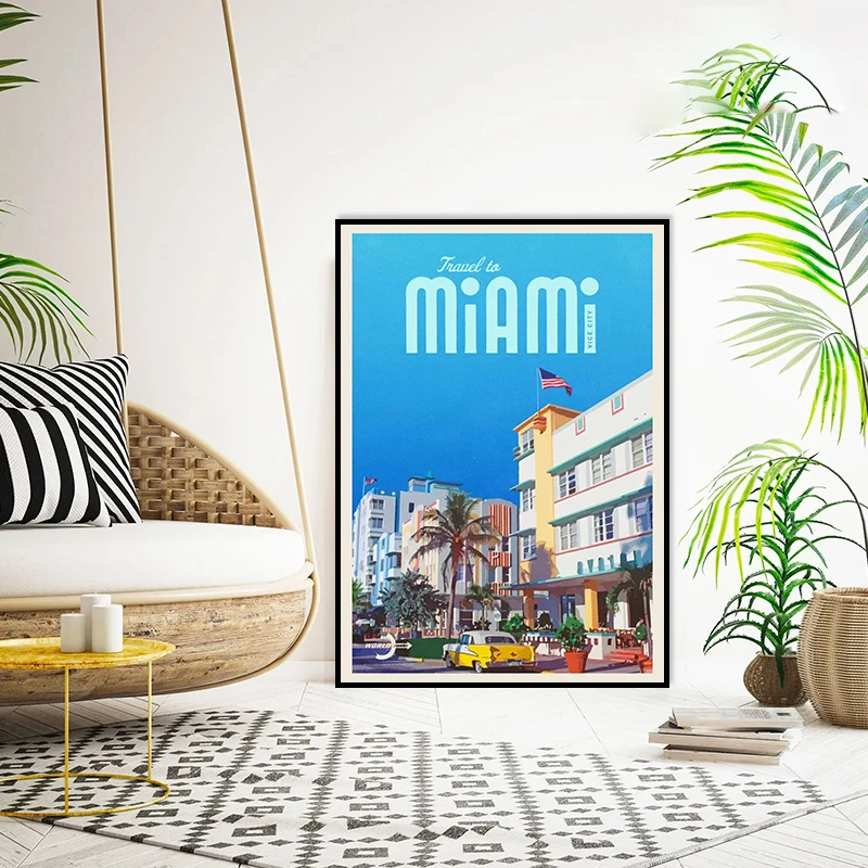 زيارة ميامي المشارك قماش الطباعة ميامي مدينة صور حقيقية جدار الفن ميامي السفر الجمالية طباعة غرفة المنزل بار الجدار الديكور