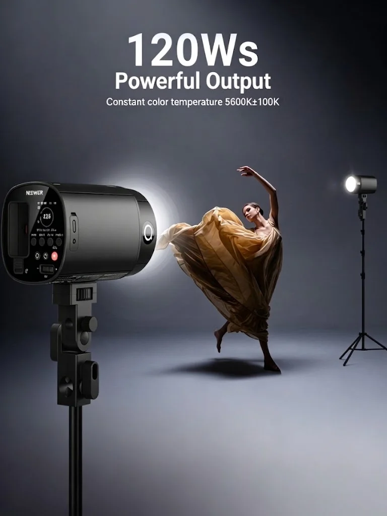NEEWER Q120 120Ws 2,4G TTL Outdoor-Stroboskop-Blitz, für Godox, 1/8000s HSS Tragbares Studio-Monolight mit Modellierlicht