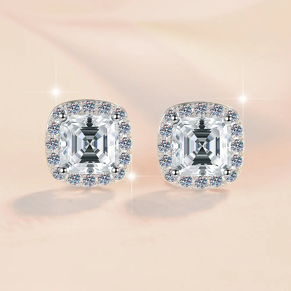 Light Luxury Asscher Tower Sugar Cube Stud Earrings 1ct Women Moissanite PT950 Platinum Fit Commute & Dating, Decent Gift