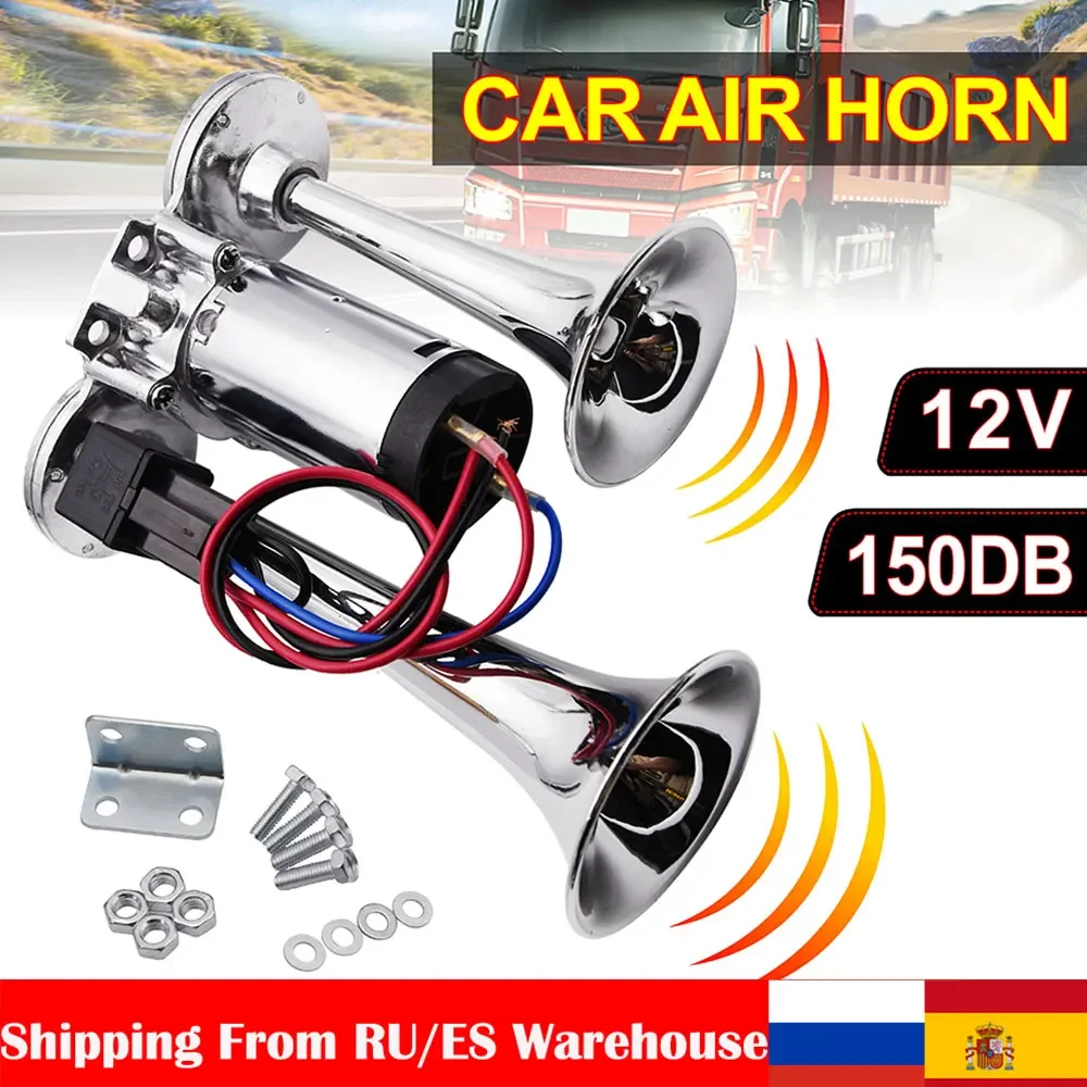 

Car Electric Air Horn Speaker 12V Dual Trumpets Super Loud Electric Solenoid Valve For Vehicle Car SUV Truck Lorry RV Boat