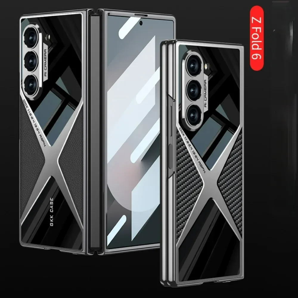 

For Samsung Galaxy Z Fold 6 Case Matte Skin-Friendly Electroplated Leather With Tempered Film Shockproof Hard Cover Accessories