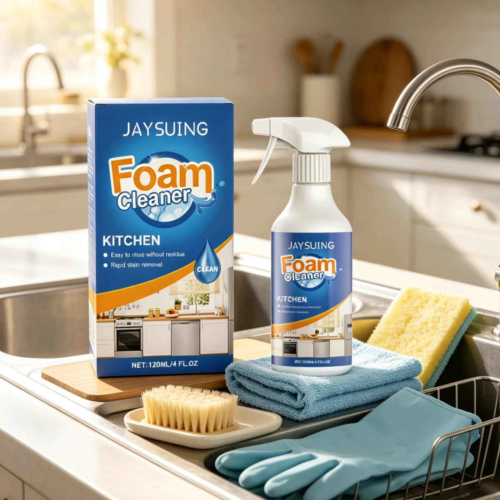Jaysuing Kitchen Foam Cleaner Spray Oil Stain Cleaner Deep Decontamination Quick Dry Multi Surface Kitchen Stain Remover 120ml