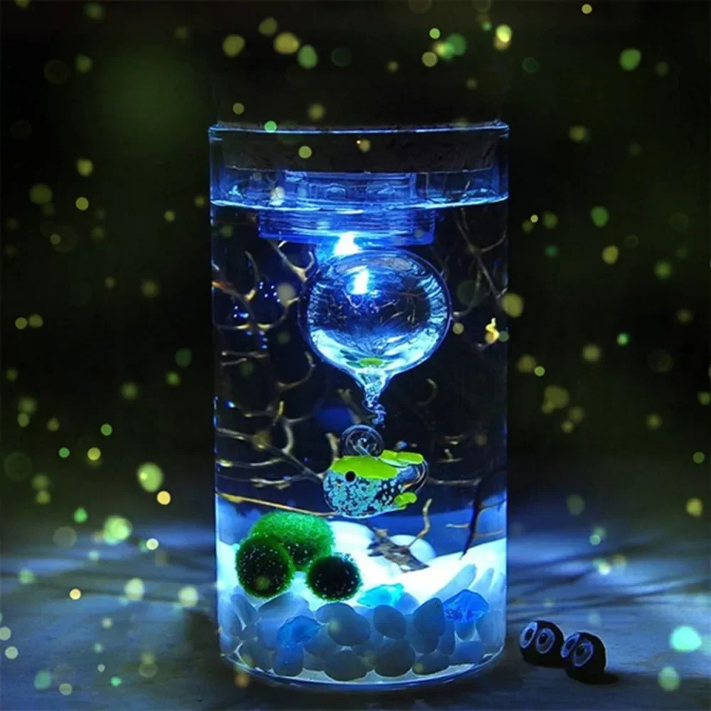 11/12cm Round Glass Jar Globe Terrarium Glass Jar with Colorful LED Light Cork Micro Landscape Ecological Bottle Night Lights